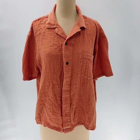 Abercrombie and Fitch cotton gauze shirt orange fall color lightweight - Picture 8 of 16